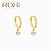 Hoop & Huggie ROXI Simple Round Circle Crystal Earrings Gold Silver Pendientes 925 Sterling Chic Zircon Stone Women Earrings1317Z