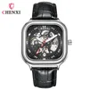 Square creative fashion new automatic hollow mechanical watch men's genuine waterproof mechanical watch men (Black 304L)