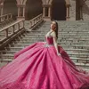 Kryształ Zroszony Off Ramię Sweet 16 Quinceanera Dresses 2021 Suknia Balowa Princess Puff Organza Masquerade Vestidos Prom Party Dress Al4814