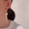 Lovely cute star fashion stylish luxury designer pearl circular chain tassel stud earrings for woman s925 silver post243a