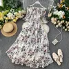 Summer Women Beach Dress Floral-Printed Off-Shoulder Slim Irregular Flounced Long Dress Ladies Casual Holiday Flower Dress T200526