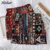 HELIAR Women Boho Skirt Embroidery A-Line Mini Skirts Chic Geometric Parttern Woolen Vintage Bohemian Autumn 220224