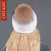 Autumn Winter Knitted Wool Hats For Women Fashion Pompon Beanies Fur Hat Female Warm Caps With Natural Genuine Raccoon Cap 220107