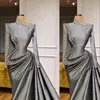 2022 sirène gris saoudien arabe manches longues robes de soirée porter des perles majeures paillettes taffetas robe de bal vestidos de fiesta Forma244A
