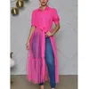 New Fashion Solid Mesh Combo Tunic Women Long Blouse Shirt button up tulle top Splicing dress shirt F0114