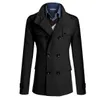 Mäns Trench Coats Wholesale-Syb 2021 Slim Fit Lång kappa Varm dubbelbröst PeaCeat Jacket Black1