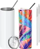 New 20oz Sublimation Straight tumblers with Steel Straw Rubber Bottoms Stainless tumbler Coffee Mug Water Bottle Shiny Matte Cups