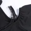 Été Gothique Chic Élégant Harajuku Noir Femmes Mini Robes Sexy Club Punk Maille Lune Dentelle Sans Bretelles Femme Goth Zipper Robe T200319