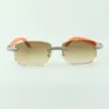 Occhiali da sole di design a doppia fila di diamanti 3524026 con occhiali con gambe in legno arancione, Vendita diretta, misura: 56-18-135mm