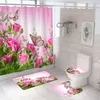 Pink Roses & Butterfly Shower Curtain Personalized Waterproof 3D Shower Curtain 100% Polyester Digital Printing Bathroom Curtain 180cm*180cm