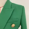 High Street Stylish Designer Blazer Women's Double Breasted Lion Buttons Slim Montering Blazer Jacket Olive Green 201106