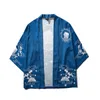 Mäns Jackor Japan Stil Katt Tryckt Tunna Kimono Män Japansk Streetwear Blå Casual OuterWear1