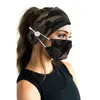 Lady Girl Print Floral Camouflage Fashion Button Anti-stroke Soft Headband with Face Mask Set Yoga Sports Elastic Hair band