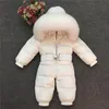 hoge kwaliteit baby-jumpsuit Dikke donsjassen voor jongens en meisjes Kinderskikleding Winterwarme kleding met bontmuts