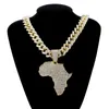 Fashion Crystal Africa Map Pendant Necklace For Women Mens Hip Hop Accessories Smycken Halsband Choker Cuban Link Chain Gift