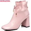 Venda Quente 2020 Rosa Botas de tornozelo mais recentes para mulheres Top Quality Botas de couro Botas Outono Inverno Elegante Fashion High Saltos Sapatos