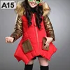 아이들 소녀 겨울 자켓 모피 칼라 어린이 파카 의류 아기 따뜻한 후드 코튼 코트 큰 크기 4 6 8 10 12 14 년 201102