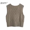 ZÉVITY NOUVELLES FEMMES FEMMES Col V Col V Twist Solide Pull à tricoter Féminin Sans manches Casual Slim Gilet Chic Loisirs Pullovers Tops S454 201017