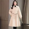 Leiouna longo sólido slim casual outerwear feminino médio coreano outono inverno mulheres casaco de lã moda bombardeiro casacos quentes 201030