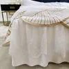 White Soft Satin Silk Cotton Gold Embroidery European Palace Bedding Set Double Duvet Cover Bed Linen Lace Bed Skirt Pillowcases 201021