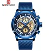 Nya Naviforce -män Titta på Blue Skeleton Dial Luminous Mens handledsklockor Luxur Design Quartz Watch Men Luxury Watches Waterproof T200112