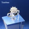 Transgems 2 CTW Karat Lab Grown Moissanit Elmas Çiçek Şekilli Düğün Nişan Yüzüğü Halo Katı 14 K Beyaz Altın Kadın Y200620