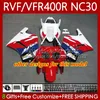 Carrosserie pour HONDA RVF VFR 400 RVF400 R 400RR VFR 400R VFR400R 89 90 91 1992 1993 Blanc rouge bleu 79No.78 NC30 V4 VFR400 R 89-93 RVF400R VFR400RR 1989 1990 1991 92 93 Carénage