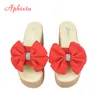 ApHixta 9cm hakken zomer strandplatform vrouwen wig slippers appliques vlinderknot vrouwelijke sandalen verstopping schoenen glijbaan y200628