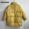 Aachoe Casual Kobiety Długie Parka Z Kieszeniem Solidna Z Długim Rękawem Cotton-Padded Jacket Ladies Winter Grube Ciepłe Płaszcze Ropa de Mujer LJ201021