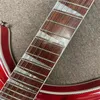 12ストリングエレクトリックギター、赤いグラデーションクロムメッキ金属、虎パターンベニヤ、ウッドストリップ装飾