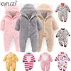 Automne Hiver Infantile Vêtements Épais Fluff Bébé Barboteuses Pour Les Filles Combinaison né En Peluche Barboteuse costume pour sortir 211229