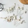 Gibson Bridal Elegant Hårtillbehör Vit Keramikblomma Hårkam Pins Örhängen Bröllopsfest Huvudstycke Smycken J0121