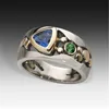 Rhinestone Inlay Ringen met Side Stones Hollowing Out Out Decoratief Patroon Groene Blues Zirkoon Legering Sapphire Ring Sieraden Dames Exquisite Fashion Hot 3 2ZJ M2
