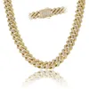 Catena a maglie cubane a forma di diamante 14 mm Collana a catena in oro hip-hop da uomo con zirconi ghiacciati placcati in oro argento
