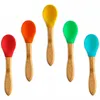 Baby Spoon Silicone Tableware Infant Auxiliary Dinnerware Boys Wooden Handle Kids Training Spoons Household Kitchen Accessories VT7145540