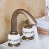 Lyxigt mässingsmaterial Gyllene kall badkran Tap 3st Set Antique Brass Bathtub Dusch Basin Mixer Tap Faucet3452738