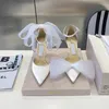 Designer Brands Satin stiletto Sandals Mesh Bow Pumps Women High Heels Ankle Strap Dress Shoes Elegant Wedding superior quality heeled Ladies Sandal with box