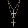 Collana con pendente a croce grande con zirconi cubici ghiacciati con catena da tennis Materiale in rame argento dorato Gioielli hip-hop