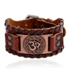 Encanto pulseras encantos om yoga símbolo ancho envoltura capa brazalete de cuero genuino reloj correa pulsera joyería punk hombres puta pulsera hombre1