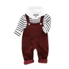 Autunno neonato vestiti manica lunga a righe felpa con cappuccio + pantaloni con cinturino pantaloni casual set di vestiti per bambini LJ201202