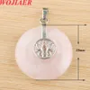 Wojiaer Round Pendant Stone Natural Pink Crystal Quartz رمز هندسي سحر شفاء النساء رجال قلادة BO927