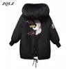 ZQLZ Wintermantel Frauen Neue Stickerei Casual Mit Kapuze Pelzkragen Lose Lange Parka Mujer Dicke Warme Mantel Mode Jacke 201110