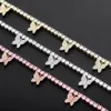 Iced Out CZ Butterfly With Tennis Chain Necklace Hip Hop Jewelry RoseGold Silver Color Men Women Link adjustable