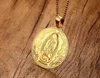 Alta calidad, redondo, grande, de acero inoxidable, oro de 18 quilates, religión cristiana, la Virgen María, católica, Guadalupe, Madonna, collar, colgantes