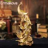 ERMAKOVA 42 cm (16,5 ") Hauteur Résine Phénix Figurine Pure Golden Bird of Wonder Statue Animal Sculpture Ornement Home Office Decor T200703