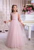 Ighge Sky Blue Blush Różowe małe dziewczynki Formalne zdarzenie Nosić sukienki 2019 Plisowane V Neck Długie Junior Druhna Suknie Cute Flower Girl Dress