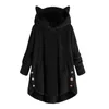 Dam Fluffy Coat Vinter Lös Hoodie Sweatshirt Solid Winter Kawaii Cat Ear Luvtröja Knappar Fleecejackor Träningsoverall Coat1