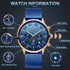 Relogio masculino lige luxe quartz watch for hommes cadran bleu montres sportives de phase de lune chronographe en maille monteur