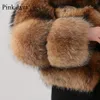 Pink Java QC1884 Ankomst Real Raccoon Fur Coat Women Fur Jacket Winter Luxury Fluffy Raccoon Coats 201214