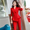 Women's Two Piece Pants 2021 Formal Elegant Business Blazers Trouser Suits Office 2 Pies Sets Ladies Plus Size Jacket Lady